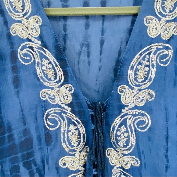 ADRIFT Australian Paisley Blue Water Tie Dye Embroidered Kaftan Dress Size 8 (M) - Picture 8 of 13